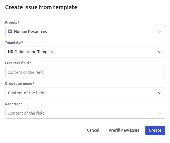 Creating a Jira issue from a saved template, Process Templates for Jira