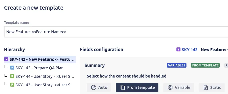 Jira issue hierarchy with an Epic, Stories and sub-tasks, Jira automation examples that create tickets for you