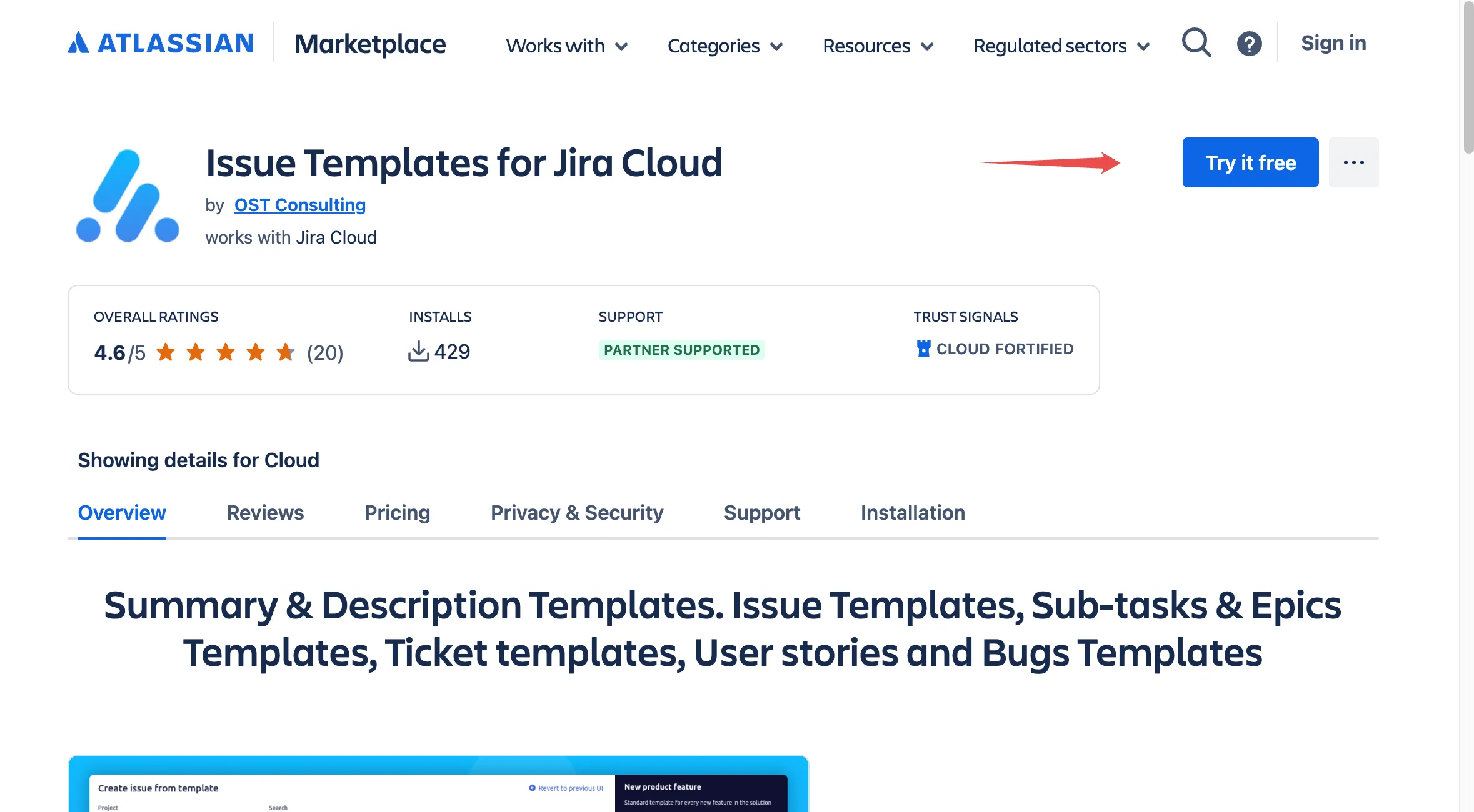 Atlassian Marketplace install flow for Process Templates for Jira, how to install Jira issue templates
