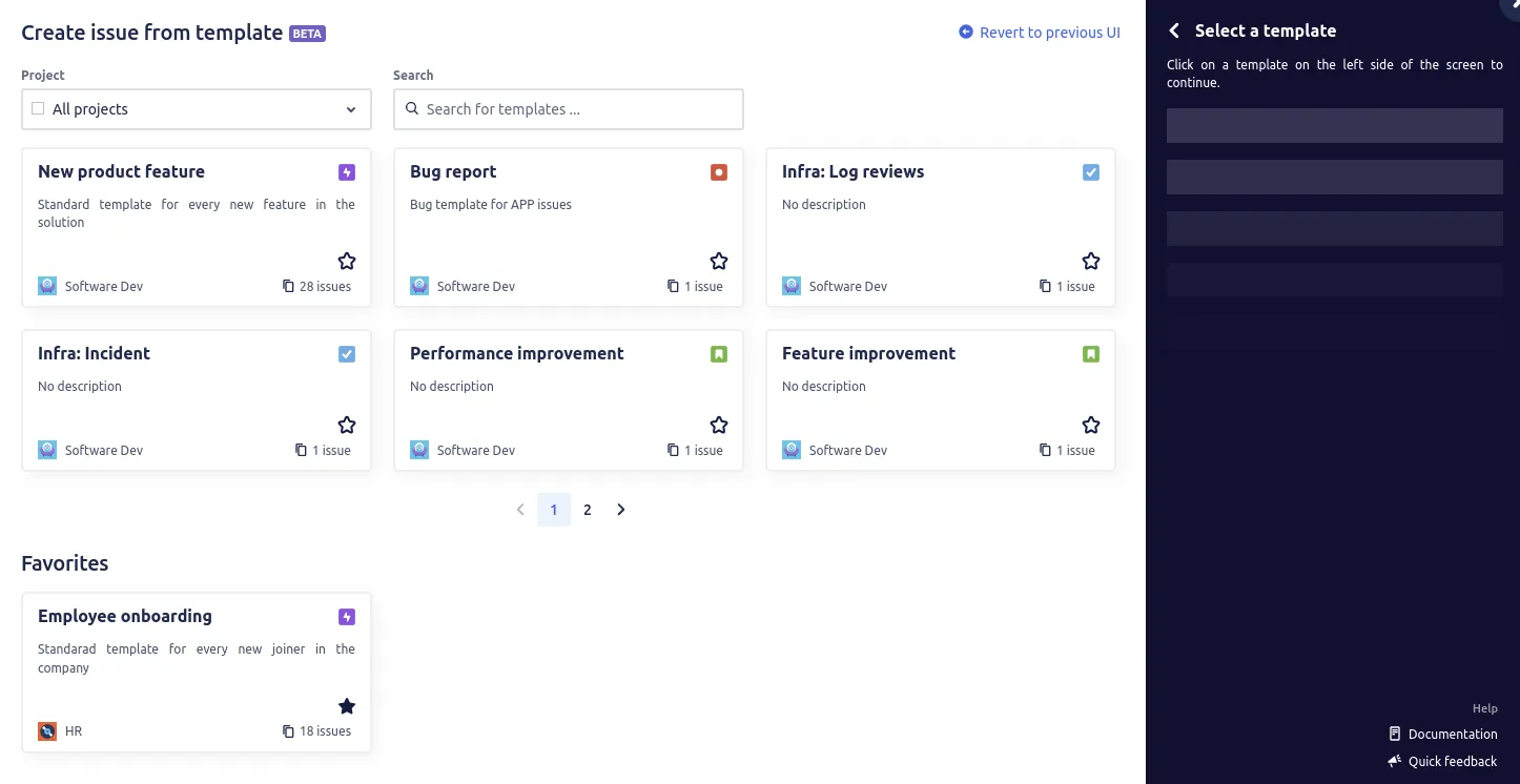 Create issue from template dialog open in Jira, create Jira issue from template