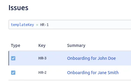 JQL search matching issues by templateKey, find issues created from a template
