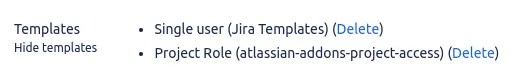 Security level for templates with an admin user and the atlassian-addons-project-access project role, protect Jira template access